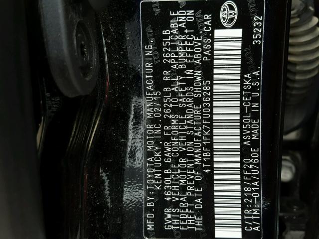 4T1BF1FK7FU036285 - 2015 TOYOTA CAMRY LE შავი ფოტო 10