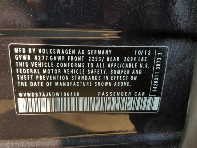 WVWDB7AJ5DW106488 - 2013 VOLKSWAGEN GOLF BLUE photo 10