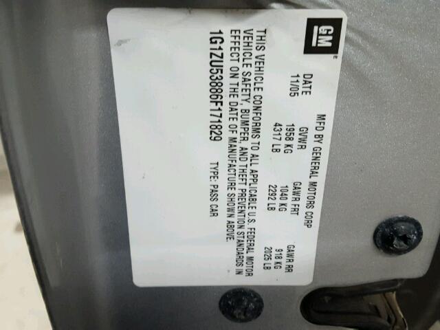 1G1ZU53886F171829 - 2006 CHEVROLET MALIBU LTZ 银色 照片 10