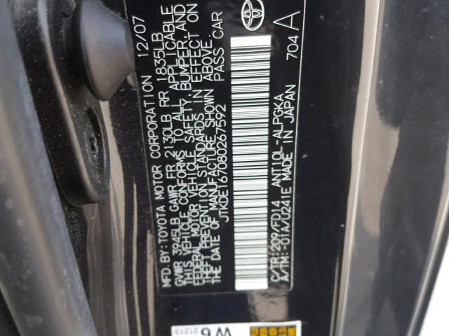 JTKDE167080267592 - 2008 TOYOTA SCION TC 黑色 照片 10