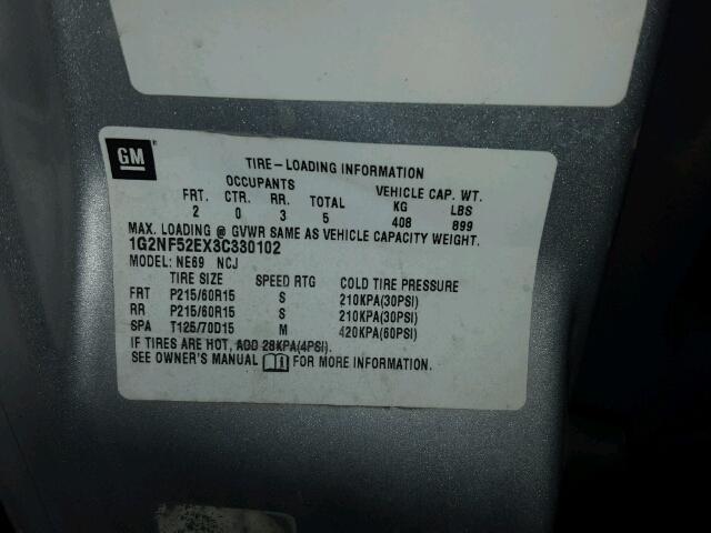 1G2NF52EX3C330102 - 2003 PONTIAC GRAND AM S SILVER photo 10