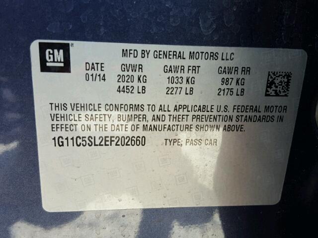 1G11C5SL2EF202660 - 2014 CHEVROLET MALIBU 1LT BLUE photo 10