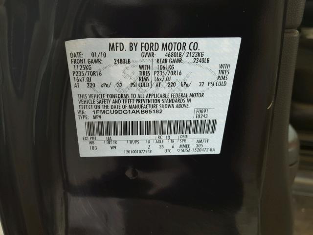 1FMCU9DG1AKB65182 - 2010 FORD ESCAPE BLACK photo 10