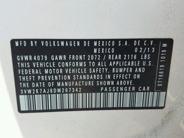 3VW2K7AJ8DM267342 - 2013 VOLKSWAGEN JETTA BASE Սպիտակ լուսանկար 10
