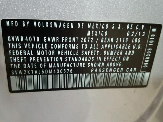 3VW2K7AJ5DM430576 - 2013 VOLKSWAGEN JETTA BASE GRAY photo 10