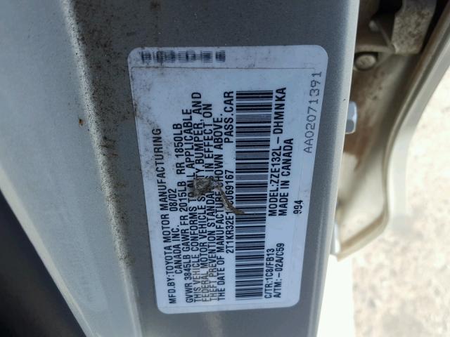 2T1KR32E13C069167 - 2003 TOYOTA MATRIX 银色 照片 10