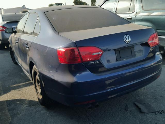 3VW2K7AJ9DM361262 - 2013 VOLKSWAGEN JETTA BASE BLUE photo 3