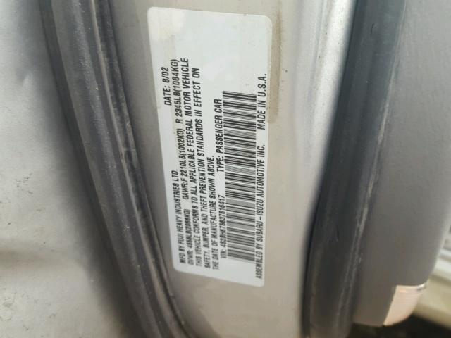 4S3BH675837616417 - 2003 SUBARU LEGACY OUT GRAY photo 10