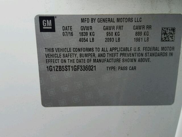 1G1ZB5ST1GF336021 - 2016 CHEVROLET MALIBU LS თეთრი ფოტო 10