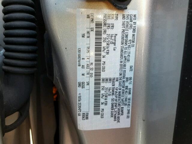 1FADP3F29FL374465 - 2015 FORD FOCUS SE SILVER photo 10