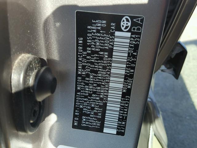 5YFBPRHEXGP475129 - 2016 TOYOTA COROLLA EC 米色 照片 10