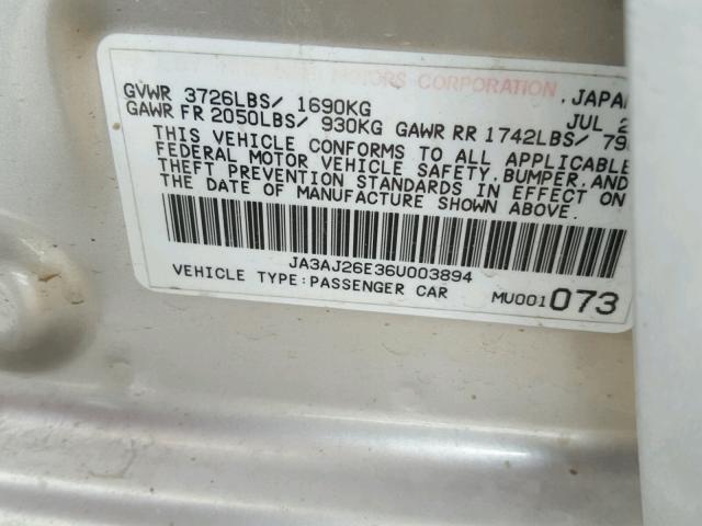 JA3AJ26E36U003894 - 2006 MITSUBISHI LANCER ES GRAY photo 10