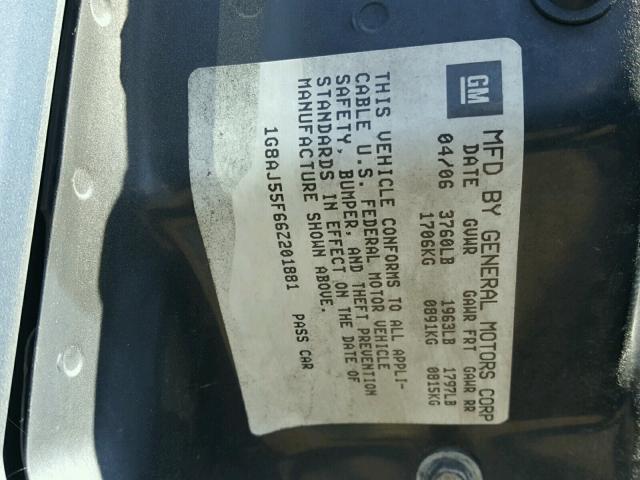 1G8AJ55F66Z201881 - 2006 SATURN ION LEVEL SILVER photo 10