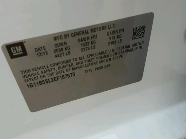 1G11B5SL2EF187578 - 2014 CHEVROLET MALIBU LS Ақ фото 10