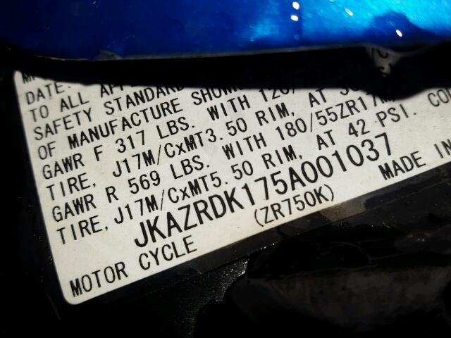 JKAZRDK175A001037 - 2005 KAWASAKI ZR750 K1 BLUE photo 10