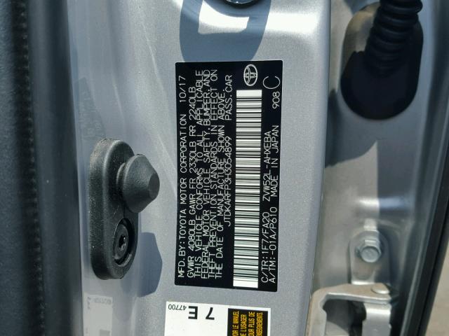 JTDKARFP3H3054899 - 2017 TOYOTA PRIUS PRIM 银色 照片 10