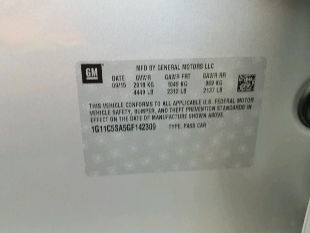 1G11C5SA5GF142309 - 2016 CHEVROLET MALIBU LIM 灰色 照片 10