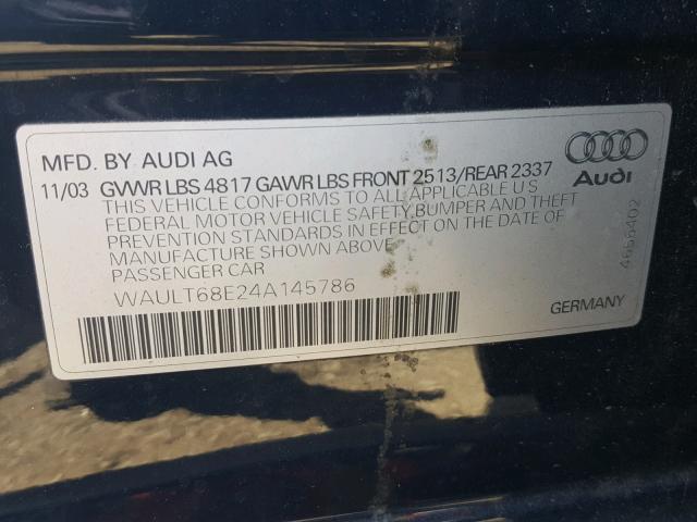 WAULT68E24A145786 - 2004 AUDI A4 3.0 QUA BLUE photo 10