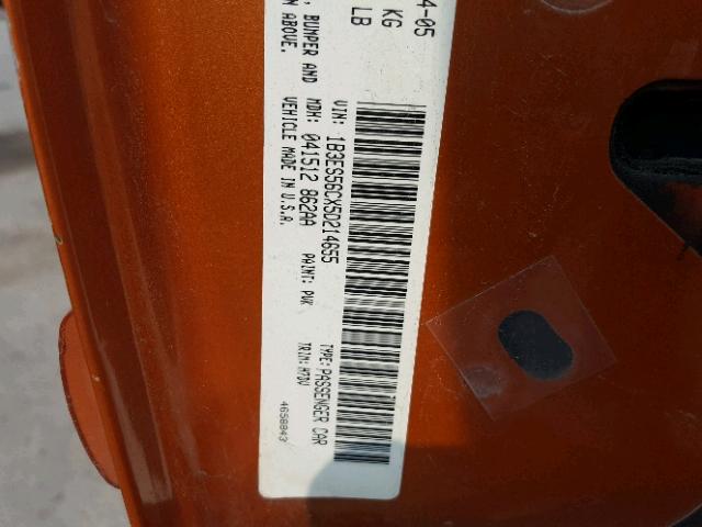 1B3ES56CX5D214655 - 2005 DODGE NEON SXT ORANGE photo 10