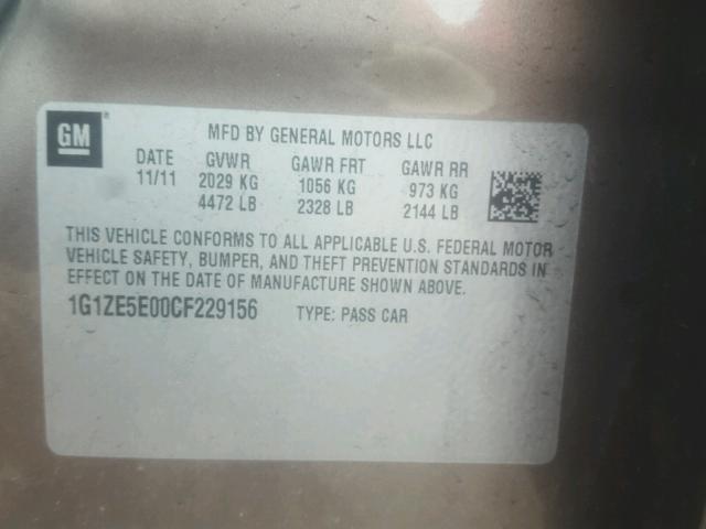 1G1ZE5E00CF229156 - 2012 CHEVROLET MALIBU LTZ 米色 照片 10