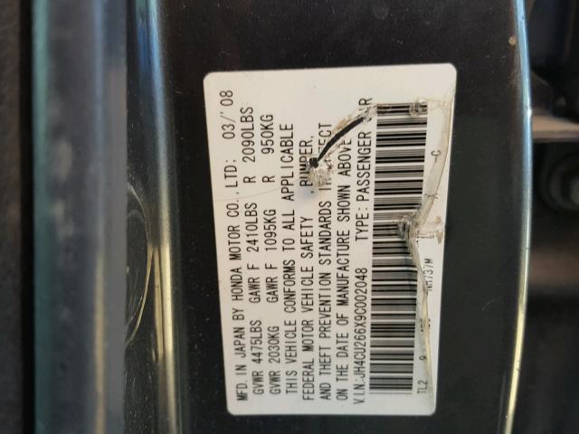 JH4CU266X9C002048 - 2009 ACURA TSX GRAY photo 10