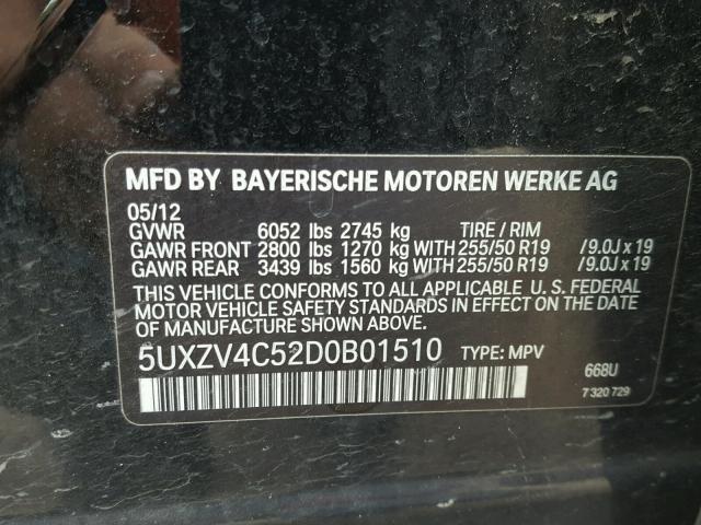 5UXZV4C52D0B01510 - 2013 BMW X5 XDRIVE3 BLACK photo 10