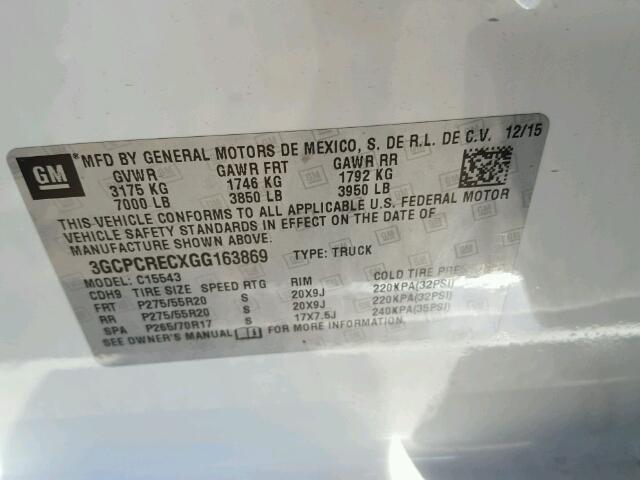 3GCPCRECXGG163869 - 2016 CHEVROLET SILVERADO WHITE photo 10