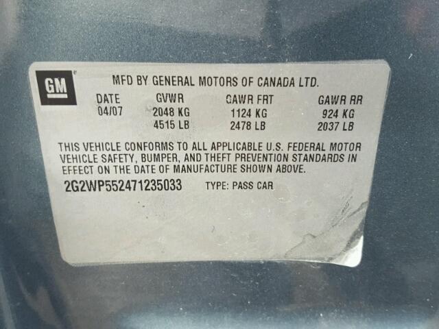 2G2WP552471235033 - 2007 PONTIAC GRAND PRIX ლურჯი ფოტო 10