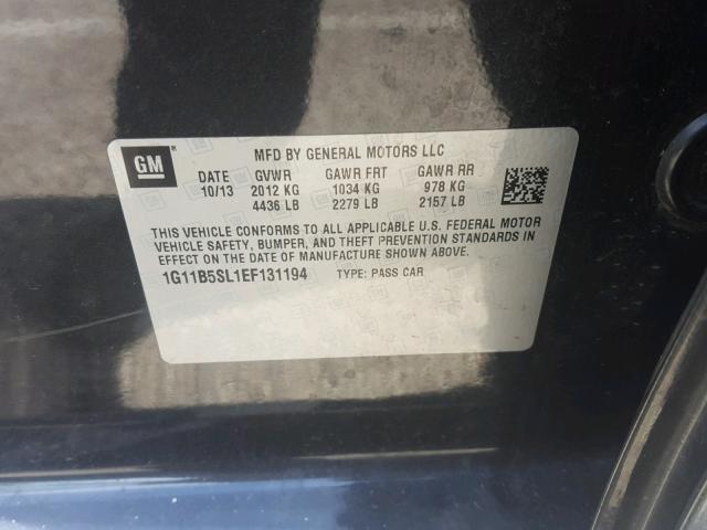 1G11B5SL1EF131194 - 2014 CHEVROLET MALIBU LS ნაცრისფერი ფოტო 10