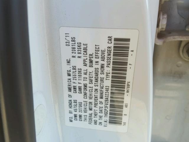 1HGCP3F82BA023463 - 2011 HONDA ACCORD EXL Ağ foto 10