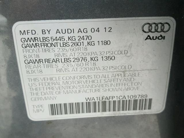 WA1LFAFP1CA109789 - 2012 AUDI Q5 PREMIUM SILVER photo 10