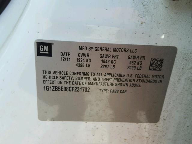 1G1ZB5E08CF231732 - 2012 CHEVROLET MALIBU LS Ağ foto 10