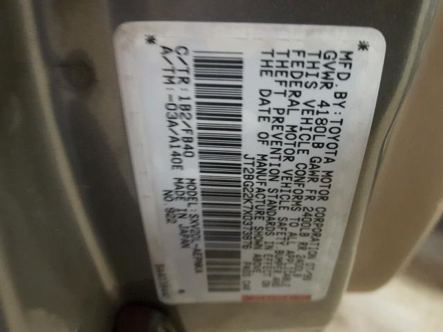 JT2BG22K7X0373876 - 1999 TOYOTA CAMRY LE 灰色 照片 10