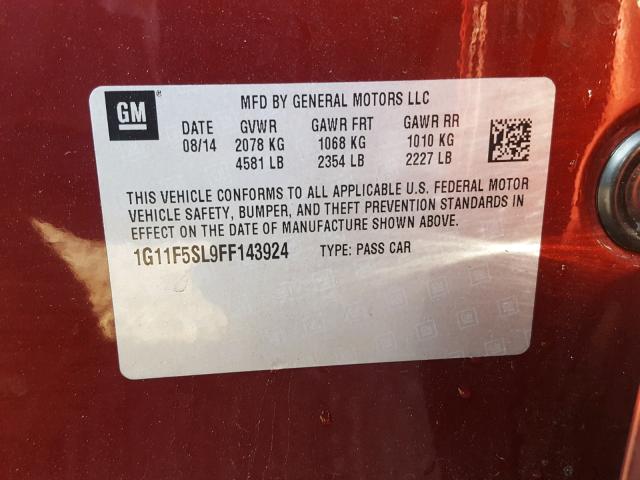 1G11F5SL9FF143924 - 2015 CHEVROLET MALIBU LTZ 勃艮第红 照片 10