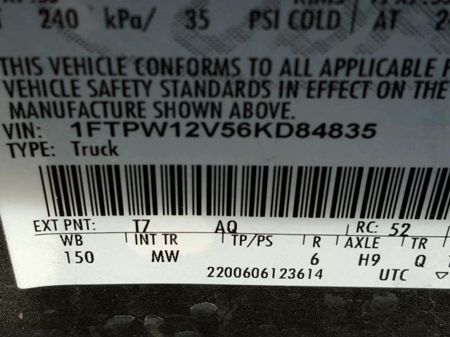 1FTPW12V56KD84835 - 2006 FORD F150 SUPER BROWN photo 10