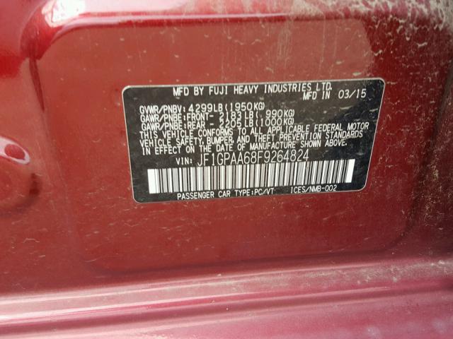 JF1GPAA68F9264824 - 2015 SUBARU IMPREZA BA BURGUNDY photo 10