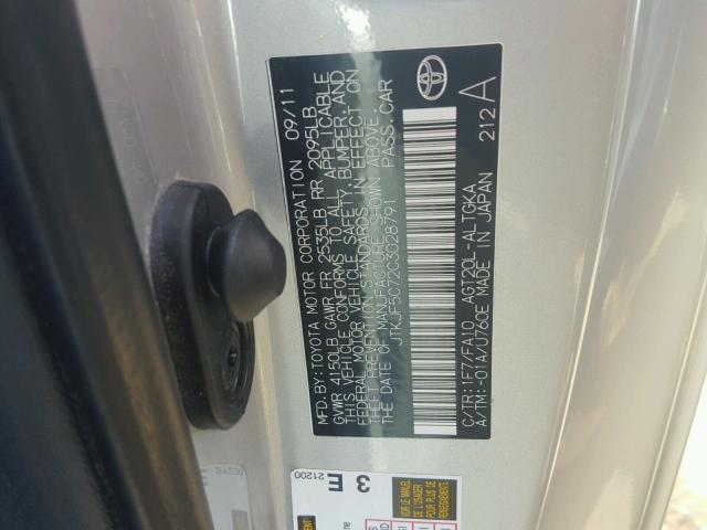 JTKJF5C72C3028791 - 2012 TOYOTA SCION TC 银色 照片 10