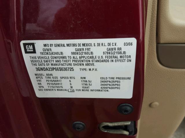 3GNDA23P66S636725 - 2006 CHEVROLET HHR LT MAROON photo 10