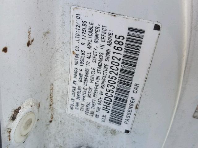 JH4DC53052C021685 - 2002 ACURA RSX TYPE-S WHITE photo 10