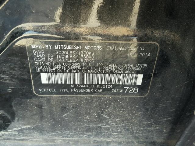 ML32A4HJ1FH032124 - 2015 MITSUBISHI MIRAGE ES BLACK photo 10