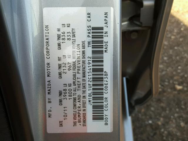 JM1BL1UF2C1541912 - 2012 MAZDA 3 I SILVER photo 10