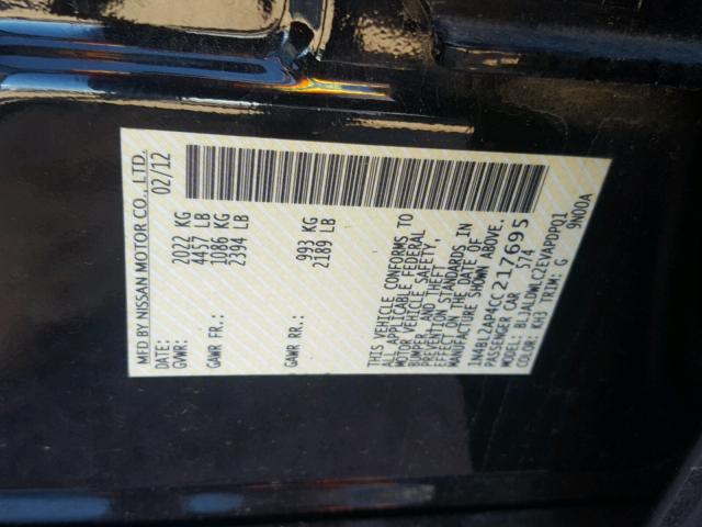 1N4BL2AP4CC217695 - 2012 NISSAN ALTIMA SR BLACK photo 10