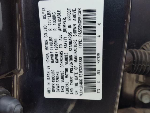 JH4KC1F31EC003338 - 2014 ACURA RLX CHARCOAL photo 10