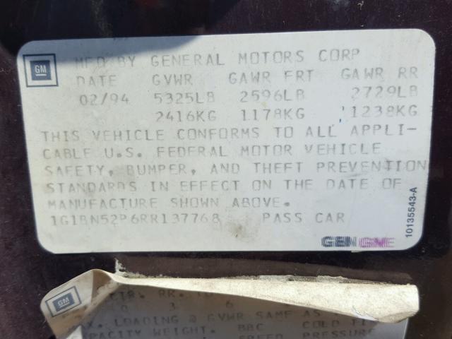 1G1BN52P6RR137768 - 1994 CHEVROLET CAPRICE CL 栗色 照片 10