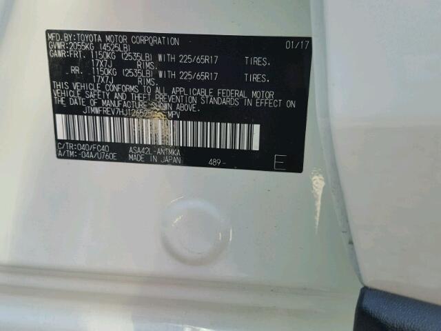 JTMWFREV7HJ126525 - 2017 TOYOTA RAV4 白色 照片 10