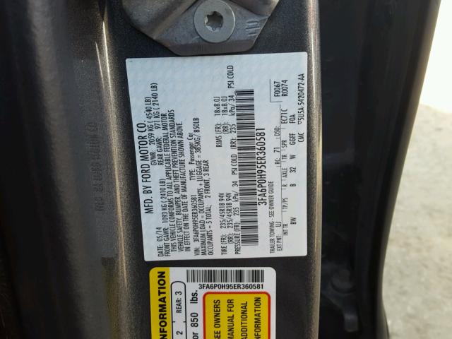 3FA6P0H95ER360581 - 2014 FORD FUSION GRAY photo 10