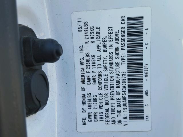 19UUA8F54CA005735 - 2012 ACURA TL WHITE photo 10