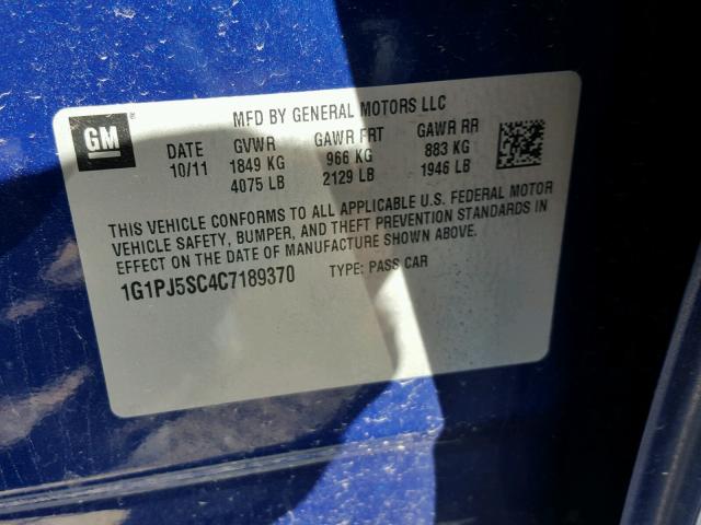 1G1PJ5SC4C7189370 - 2012 CHEVROLET CRUZE ECO BLUE photo 10