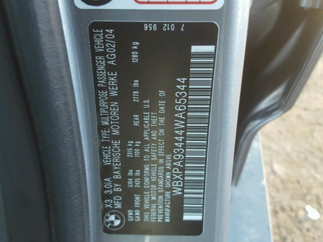 WBXPA93444WA65344 - 2004 BMW X3 3.0I GRAY photo 10