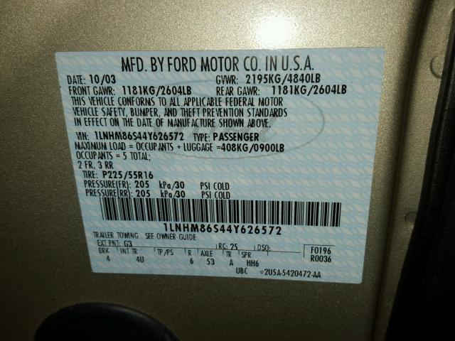 1LNHM86S44Y626572 - 2004 LINCOLN LS 棕色 照片 10